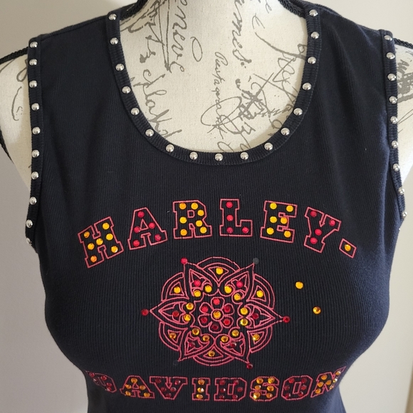 Harley Davidson Embellished Ribbed Tank Top Black - Picture 3 of 4
